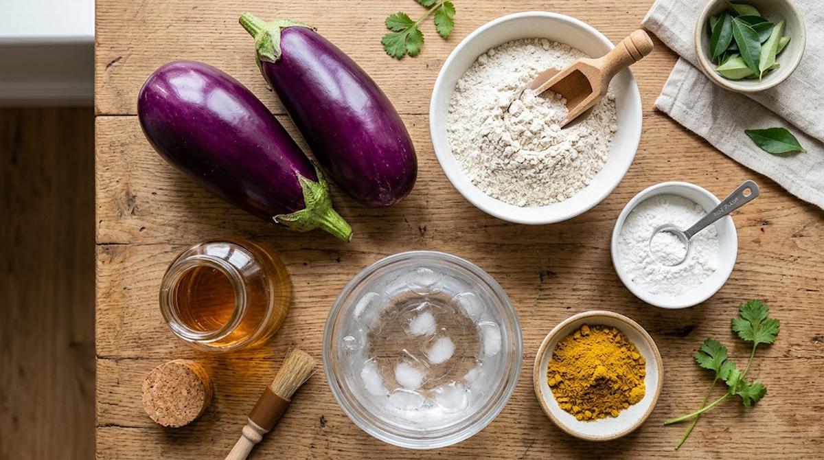 Bahan-bahan Terong Goreng Tepung Bumbu Kari.