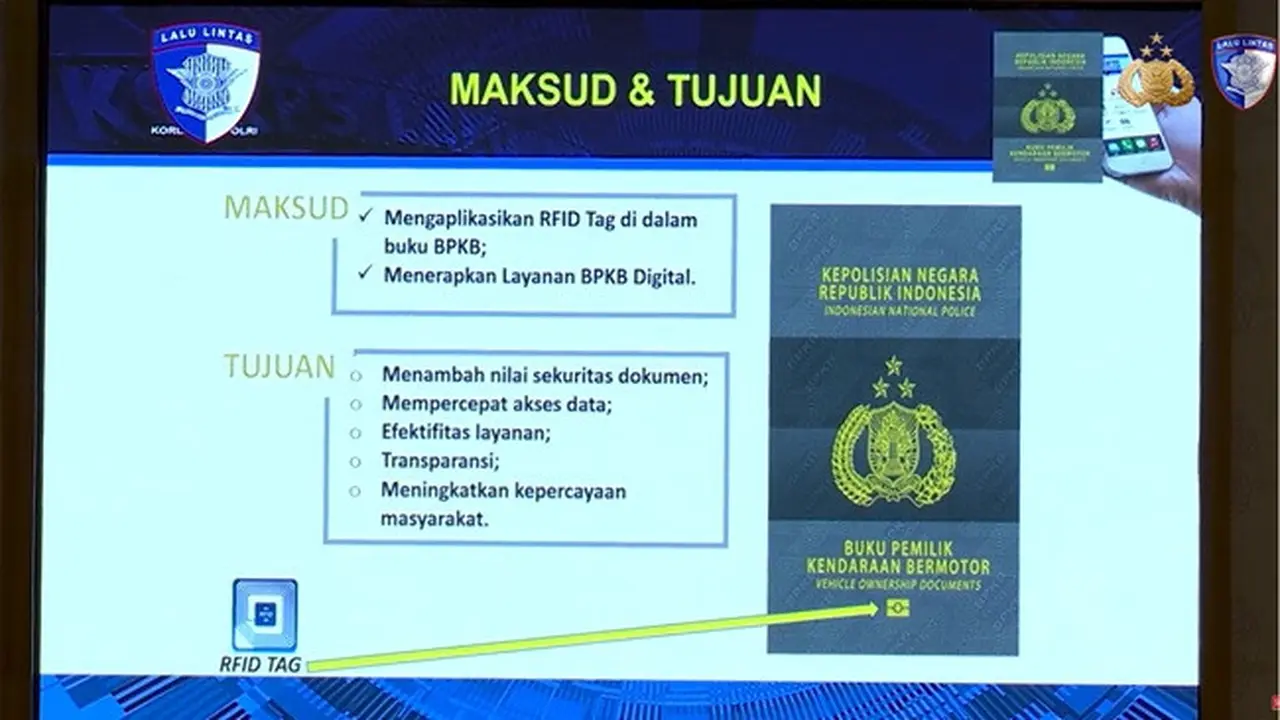 Gambar tangkapan layar Buku Pemilik Kendaraan Bermotor (BPKB) elektronik. (sumber: YouTube NTMC Korlantas Polri)