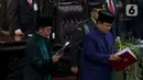 Usai dilantik, Prabowo Subianto juga menyampaikan pidato pertamanya sebagai Presiden RI ke-8. (Liputan6.com/Herman Zakharia)