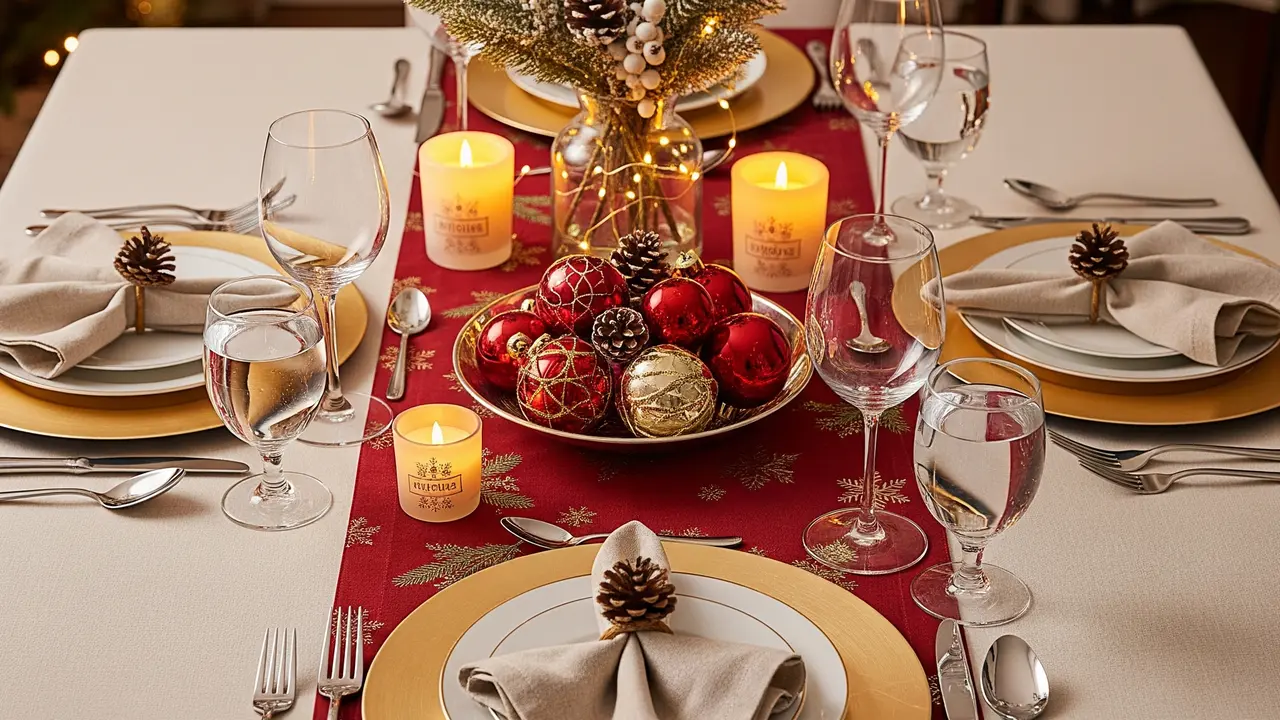 Hiasan meja makan bertema natal. (Image by Gemini AI)
