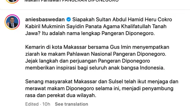 Unggahan Anies Baswedan. (Foto: Dok. Instagram @aniesbaswedan)