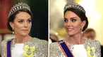 Foto kolase Kate Middleton saat menghadiri perjamuan negara untuk Presiden Afrika Selatan, Cyril Ramaphosa di Istana Buckingham, London, Inggris pada Selasa malam, 22 November 2022, waktu setempat. Kate tampil untuk pertama kalinya dengan mahkota sebagai Putri Wales yang baru. Sebuah gelar yang terakhir kali disandang oleh mendiang Putri Diana. (Chris Jackson/Pool via AP)