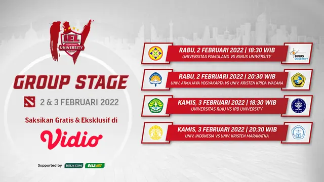 Link Live Streaming IEL University Season 4 Dota 2 Group Stage di Vidio, 2 dan 3 Februari 2022