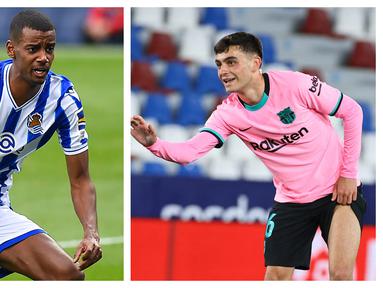 Kompetisi Liga Spanyol 2020/2021 telah usai dengan hadirnya Atletico Madrid sebagai kampiun. Hadirnya para pemain muda dengan talenta impresif juga menjadi warna tersendiri musim in. Berikut 5 pemain muda yang tampil impresif bersama timnya musim ini. (Kolase Foto AFP)