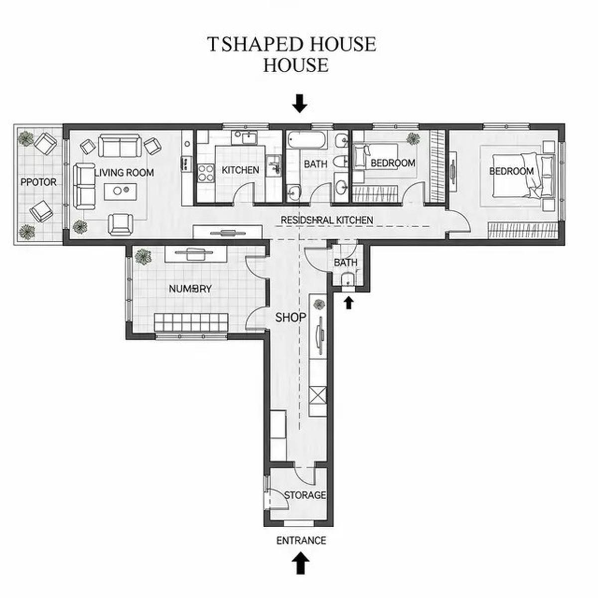 Rumah T-Shape Bisa untuk Hunian &amp; Toko Kecil? Ini Tata Letak Idealnya