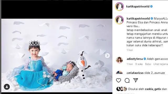 Khalisa dan Khadeejah anak Kartika Putri jalani pemotretan bertema Frozen (Foto: Instagram @kartikaputriworld)