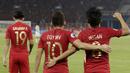 Gelandang Indonesia, Witan Sulaeman, melakukan selebrasi usai membobol gawang Uni Emirat Arab (UEA) pada laga AFC di SUGBK, Jakarta, Rabu (24/10/2018). Indonesia menang 1-0 atas UEA. (Bola.com/M Iqbal Ichsan)