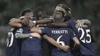 Para pemain Paris Saint Germain (PSG) melakukan selebrasi setelah Lionel Messi mencetak gol pembuka ke gawang klub Israel Maccabi Haifa, pada pertandingan kedua Grup H Liga Champions 2022/2023 di Sammy Ofer Stadium, Kamis (15/9/2022) dini hari WIB. Dijamu Maccabi Haifa, PSG menang 3-1 setelah trio Lionel Messi, Kylian Mbappe dan Neymar sama-sama menyumbang gol. (AP Photo/Ariel Schalit)