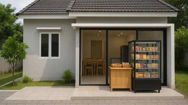 Rumah Tipe 21 dengan Toko di Depannya (created by AI)