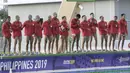 Para pemain polo air Indonesia bersiap sebelum melawan Malaysia pada laga SEA Games 2019 di Aquatic Center, Clark, Jumat (29/11). Indonesia berhasil meraih emas perdana dari cabang polo air. (Bola.com/M Iqbal Ichsan)