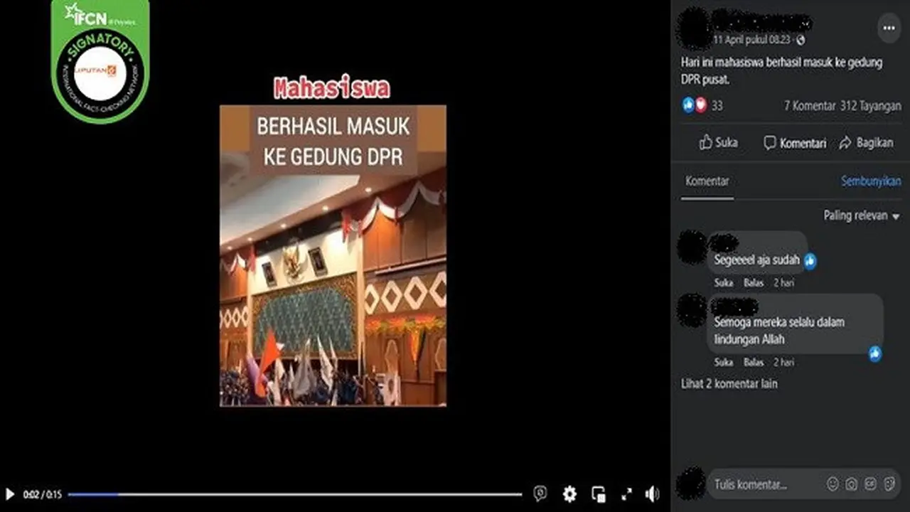 Gambar Tangkapan Layar Video yang Diklaim Mahasiswa Masuk Gedung DPR RI Saat Demonstrasi 11 April 2022 (sumber: Facebook).