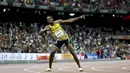 5. Sprinter Usain Bolt, menjadi manusia yang tercepat di dunia usai mengalahkan rivalnya Justin Gatlin. Pelari asal Jamaika itu menjadi juara dunia lari 100 meter di Beijing. (Reuters/Phil Noble)