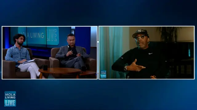 Reza Rahadian dan Dino Patti Djalal saat berbincang dengan Spike Lee. (Mola TV)