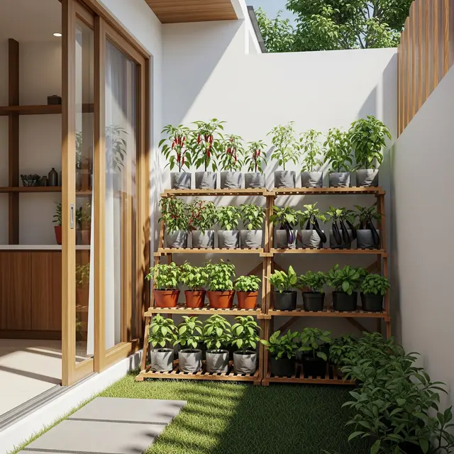Kebun dapur Rak Kayu (Gemini AI)