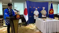 Duta Besar Jepang untuk ASEAN, Masahiko Kiya dalam acara “Experience Japanese ‎Food Culture" di Kantor Sekretariat ASEAN, Kamis (22/12/2022). (Liputan6/Benedikta Miranti)