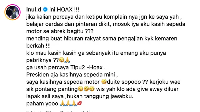 Unggahan Inul Daratista. (Foto: Dok. Instagram @inul.d)