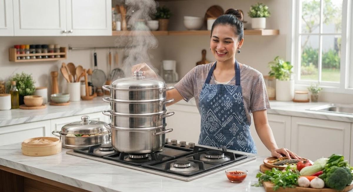 Gunakan Panci Bertingkat atau Multi Pot&nbsp;(AI Generated)
