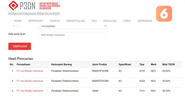 TKDN smartphone Inoi