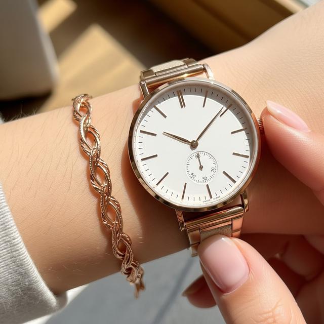 3. Gelang Rantai Rose Gold dengan Jam Tangan Dial Putih
