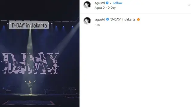 Suga BTS konser di Indonesia. (Instagram/ agustd)