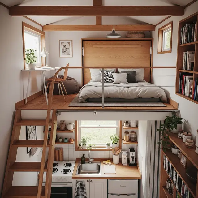 Kamar Tidur Mezzanine di Atas Dapur Rumah Kecil