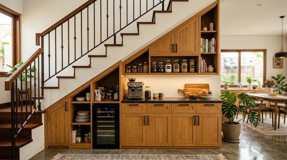 Ide Pantry Mini di Bawah Tangga/AI Generated