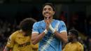 Sebelum turun minum, Omar Marmoush berhasil menggandakan keunggulan untuk Manchester City. (AP Photo/Ian Hodgson)