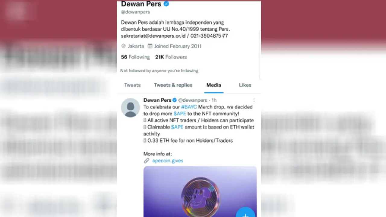 Akun Twitter Dewan Pers diretak, diubah jadi lapak jualan NFT