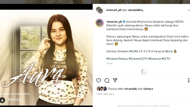 Sinetron Aura tayang mulai Senin, 19 Desember 2022 di SCTV (Foto: Instagram @sinemart_ph)