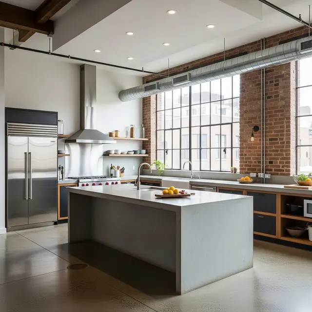 Desain Dapur Industrial dengan Semen Ekspos