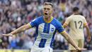 Brighton & Hove Albion menang berkat gol yang disumbangkan oleh Leandro Trossard, Pascal Gross serta gol bunuh diri dari Ruben Loftus Cheek dan Trevoh Chalobah. Sementara Chelsea berhasil memperkecil kedudukan berkat gol Kai Havertz. (AP/Kirsty Wigglesworth)