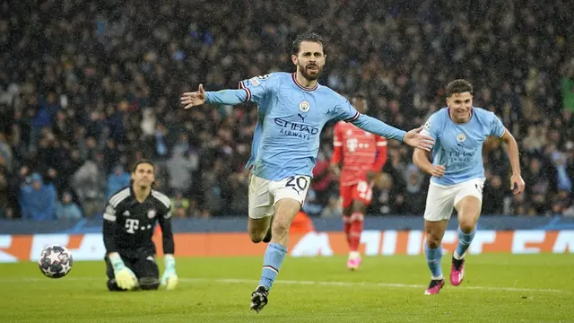 Foto: Manchester City Gasak Bayern Munchen di Leg Pertama Perempatfinal Liga Champions, Erling Haaland Kembali Cetak Rekor