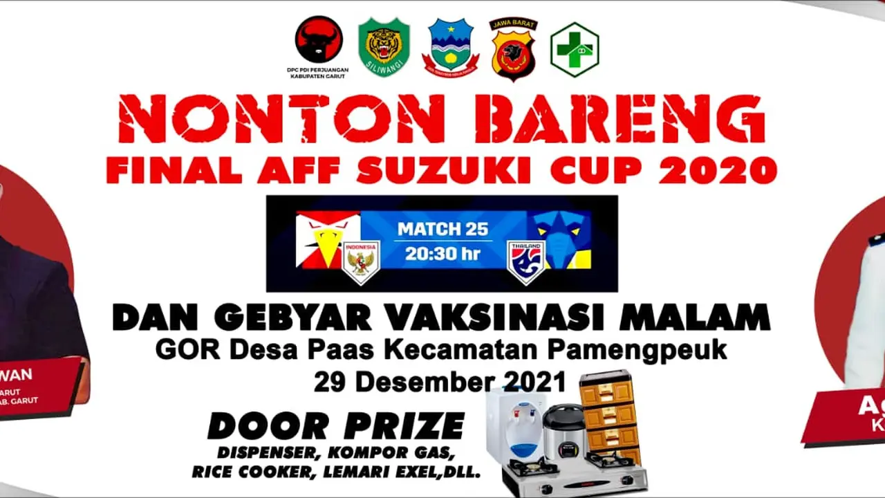 Nonton bareng final AFF yang digelar malam hari, diharapkan mampu mengumpulkan jumlah massa yang signifikan, untuk menyukseskan pelaksanan vaksinasi Covid-19.