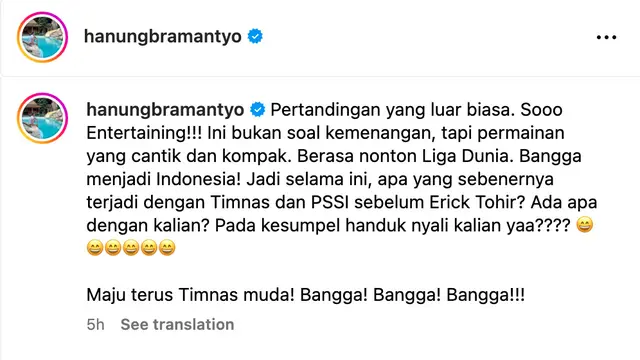 Unggahan Hanung Bramantyo. (Foto: Dok. Instagram @hanungbramantyo)