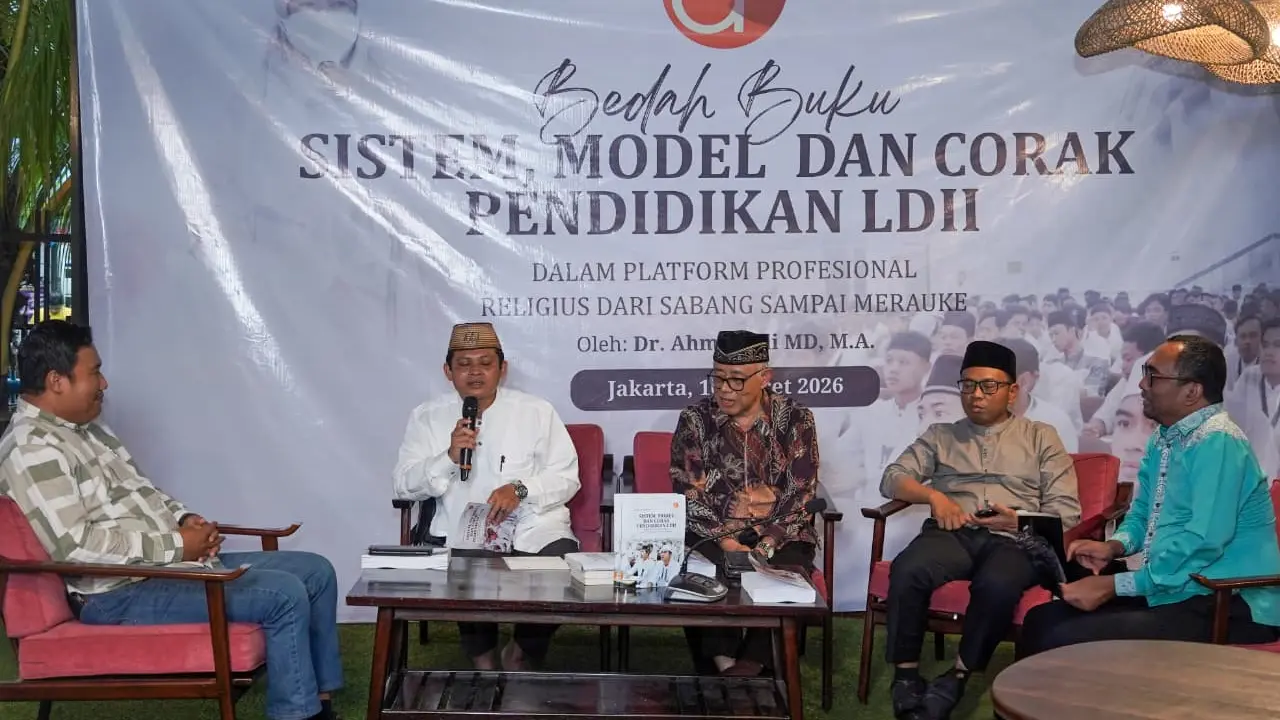 Bedah buku "Sistem, Model, dan Corak Pendidikan LDII dalam Platform Profesional Religius, dari Sabang sampai Merauke" di Sinabung Eight, Jakarta Selatan, Selasa (10/3/2026) (Istimewa)