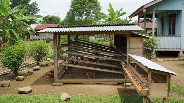 Model Kandang Ayam dengan Sistem Panen Telur Tanpa Masuk