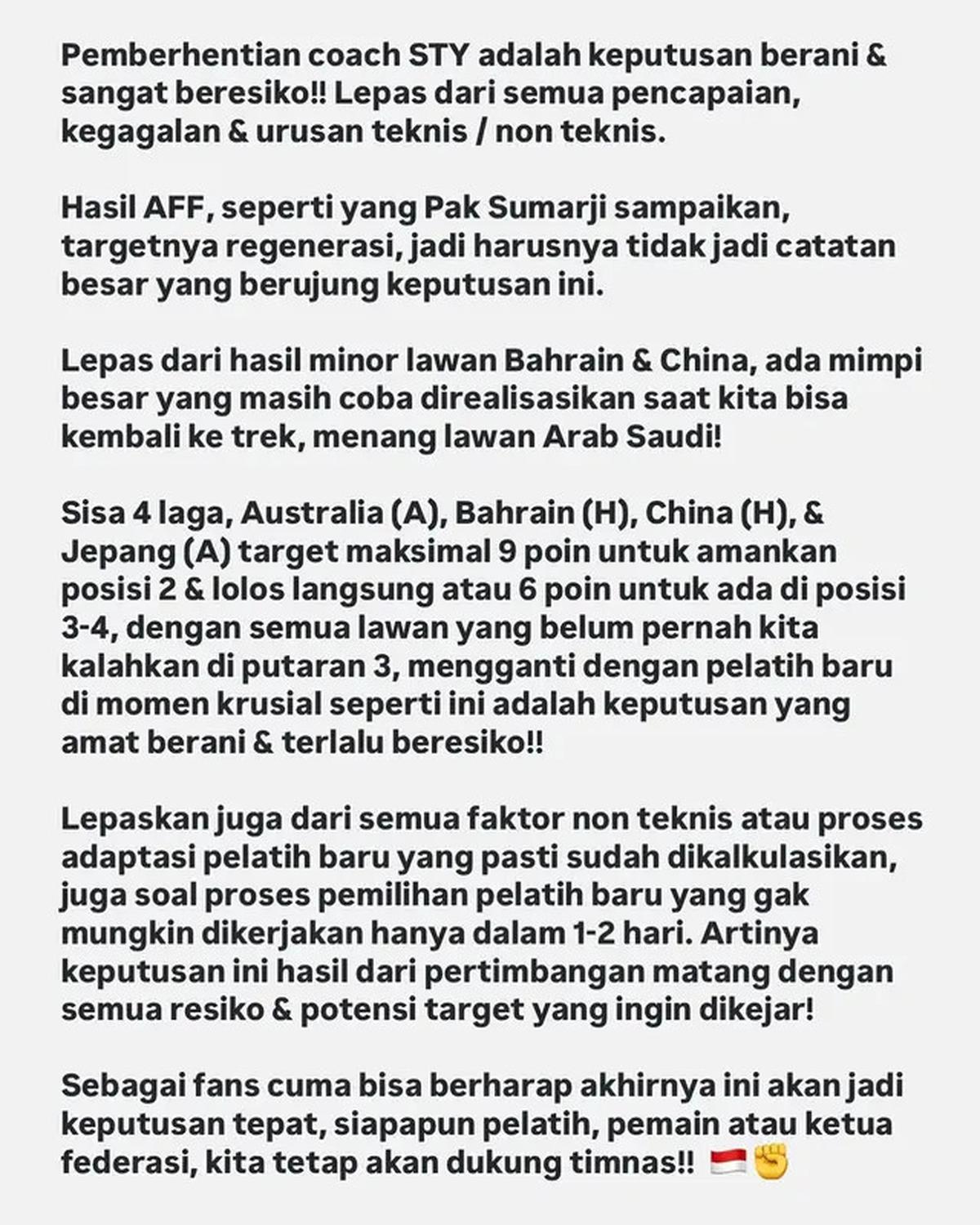 Darius Sinathrya Sebut Keputusan Pecat Shin Tae-Yong Berani dan Terlalu Berisiko, Ingatkan 4 Sisa Laga