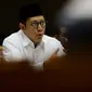 Menteri Agama Lukman Hakim Saifuddin menyampaikan keterangan dalam rapat kerja dengan Komisi VIII DPR di Senayan, Jakarta (24/5). (Liputan6.com/JohanTallo)