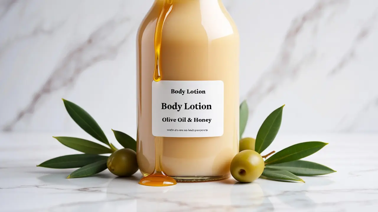 Body lotion alami dari minyak zaitun dan madu (Foto: Reve Art AI)