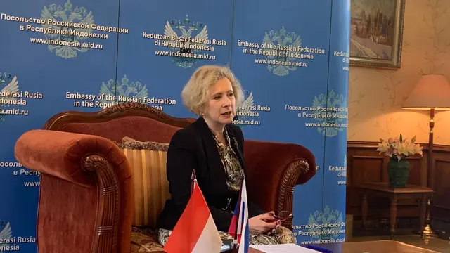 Duta Besar Rusia untuk Indonesia, Lyudmila Georgievna Vorobieva ketika ditemui awak media di kediamannya pada Rabu (12/2).