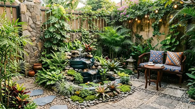 Kolam Mini dari Galon Bekas yang Dipadukan Mini Garden (AI Generated)