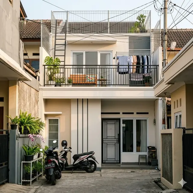 Rumah di Gang Sempit dengan Rooftop untuk Jemur dan Area Santai