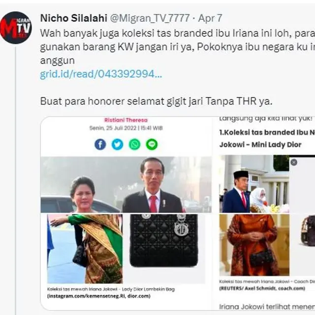 Tagar Ibu Negara Jadi Trending, Warganet Berdebat Soal Koleksi Tas Mewah Iriana Jokowi