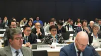 Menteri Luar Negeri RI (Menlu RI) Retno Marsudi dalam Pertemuan Khusus Executive Board WHO soal situasi Gaza yang diselenggarakan di Jenewa, Swiss, Minggu (10/12/2023). (Dok: Kemlu RI)
