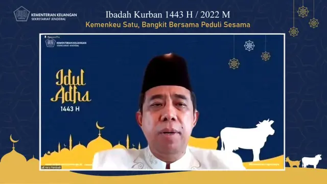 Kementerian Keuangan (Kemenkeu) menyelenggarakan acara peringatan Idul Adha 1443 H dan penyembelihan hewan qurban secara simbolis di lingkungan Kemenkeu.