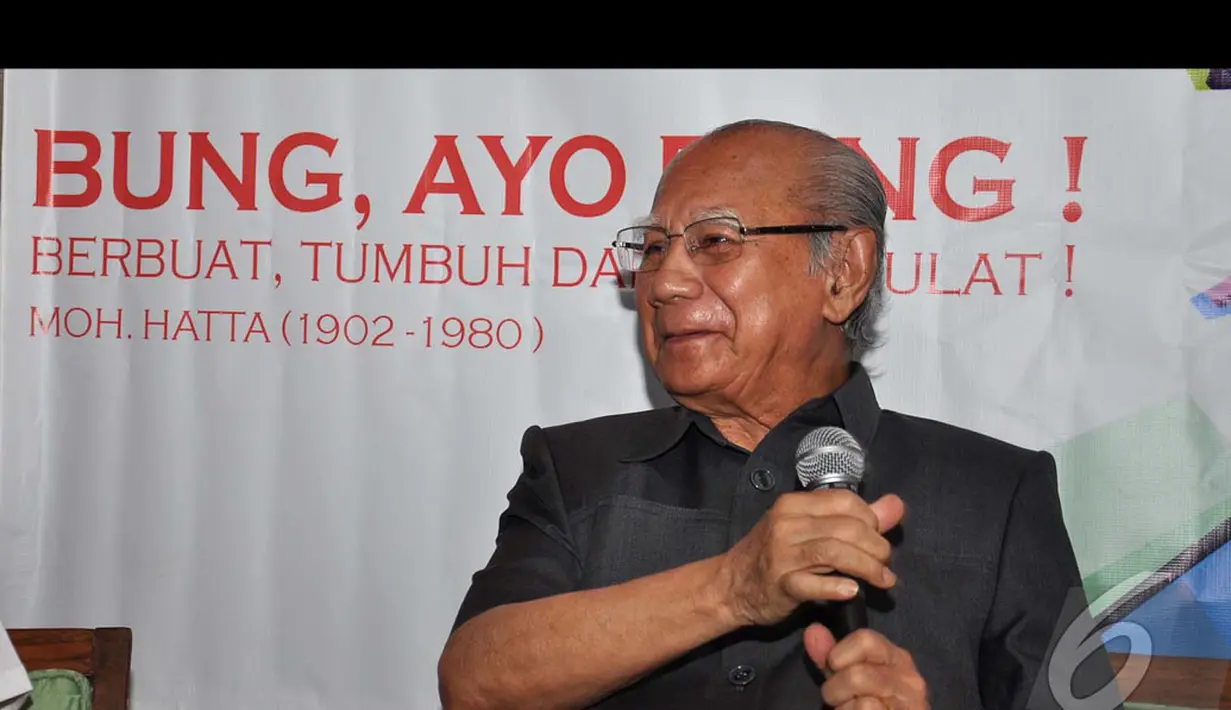 Emil Salim menyambut baik rencana pembuatan film tentang perjuangan Bung Hatta, Jakarta, Rabu (20/8/2014) (Liputan6.com/Miftahul Hayat)