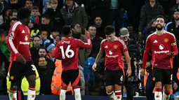 Bertandang ke markas Manchester City, Manchester United tampil cemerlang dan meraih kemenangan sensasional di laga pekan ke-16 Liga Inggris 2024/2025. (Paul ELLIS/AFP)