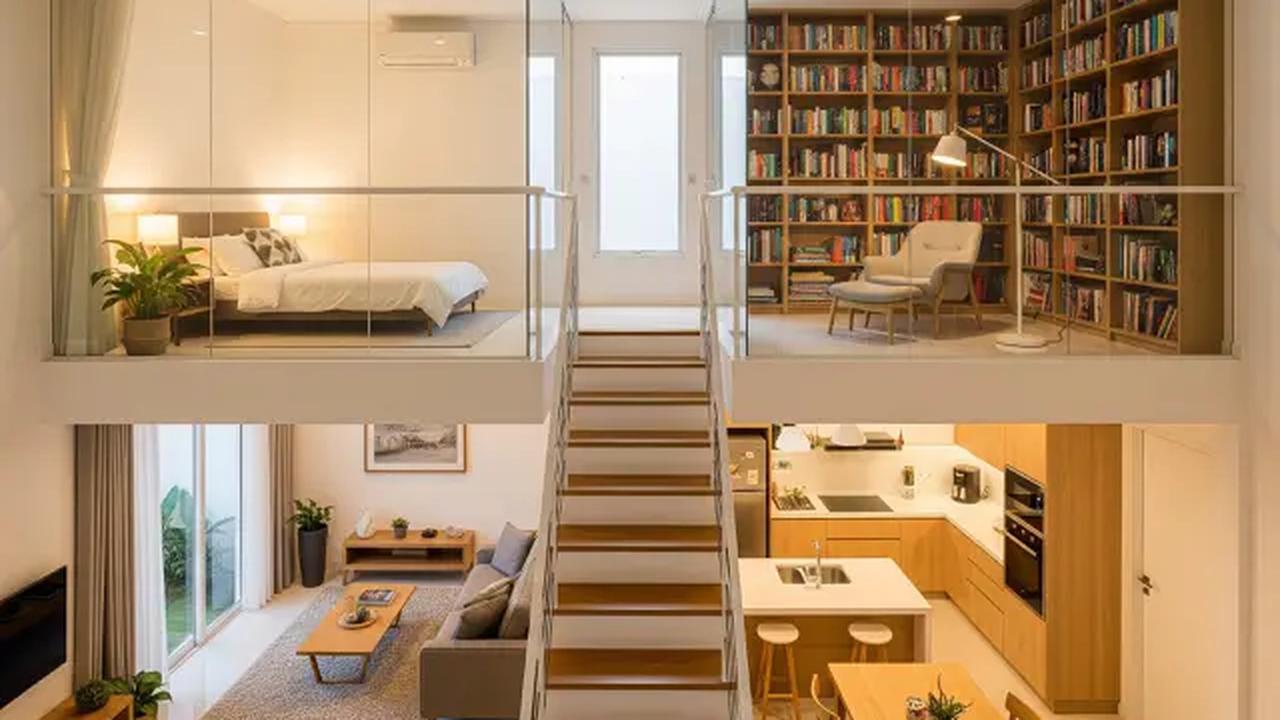 Mezzanine dengan Dua Ruang Tambahan/Inspirasi Interior Rumah Mezzanine Terbuka dan Lega (Sumber: gemini.com)