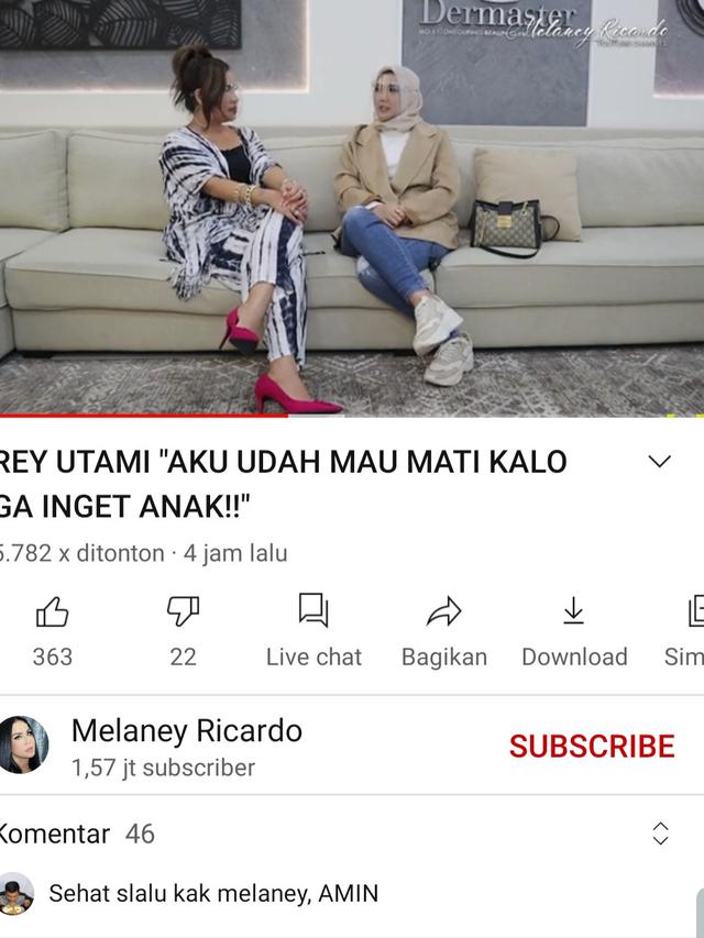 Rey Utami dalam unggahan Melaney Ricardo. (Foto: YouTube Melaney Ricardo)