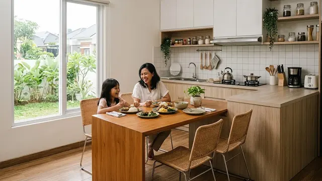 Ide Ruang Makan Minimalis yang Menyatu dengan Dapur (AI Generated)